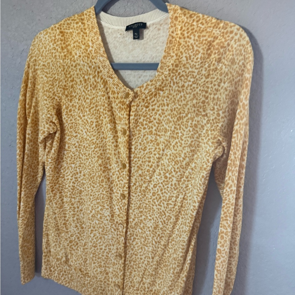 Talbots Yellow Leopard-Print Button Front Top - Picture 2 of 10